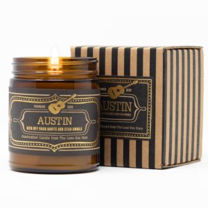 Jackson Vaughn Scented Texas Candle, Austin - Scents of Patchouli, Prairie Grass, Mexican Amber - 9oz Jar - 40 Hour Burn Time