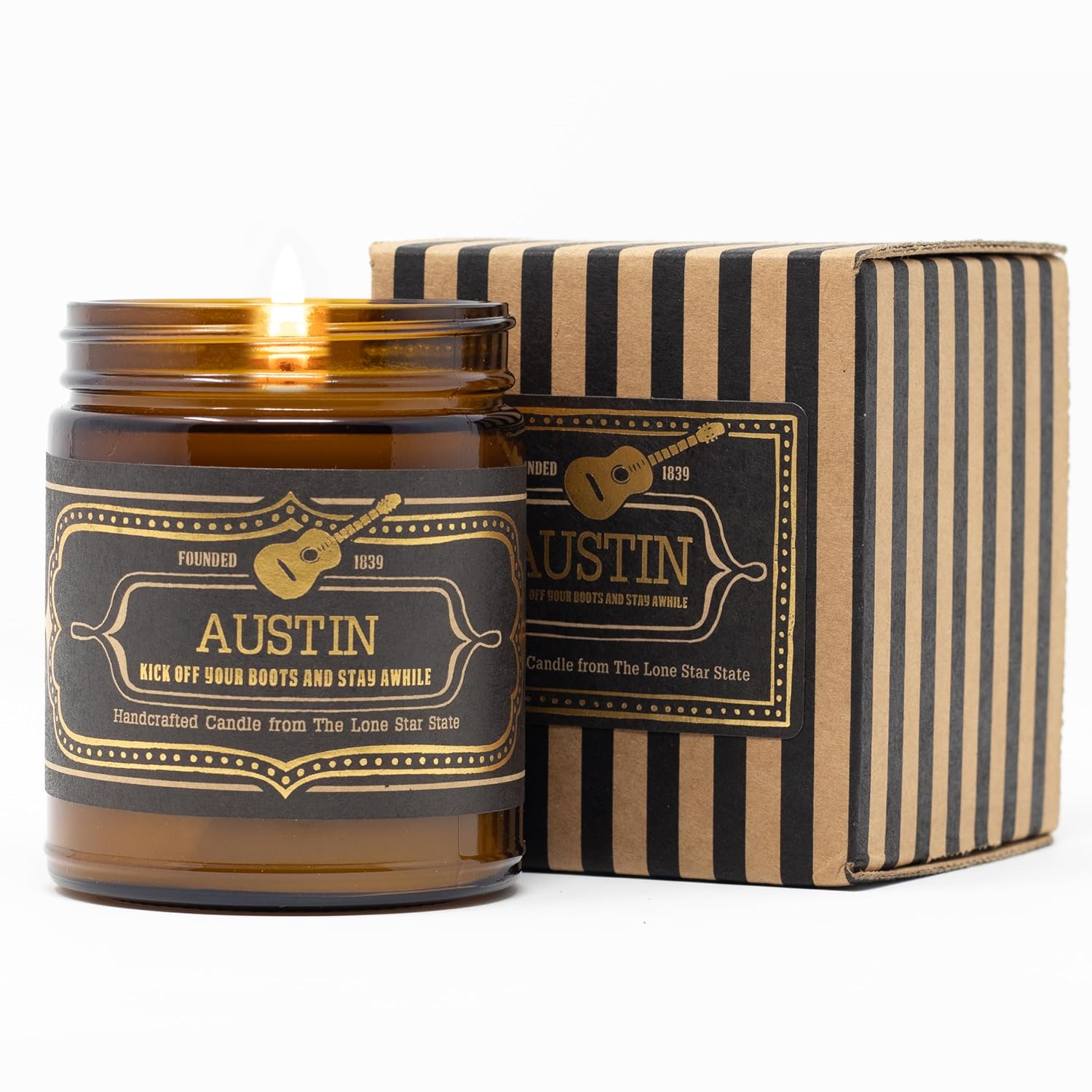Jackson Vaughn Scented Texas Candle, Austin - Scents of Patchouli, Prairie Grass, Mexican Amber - 9oz Jar - 40 Hour Burn Time