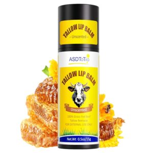 Beef Tallow Lip Balm - Natural Hydrating Lip Balm with Beeswax for Cracked & Dry Lips, Grass-Fed Tallow Balm for Skin Care