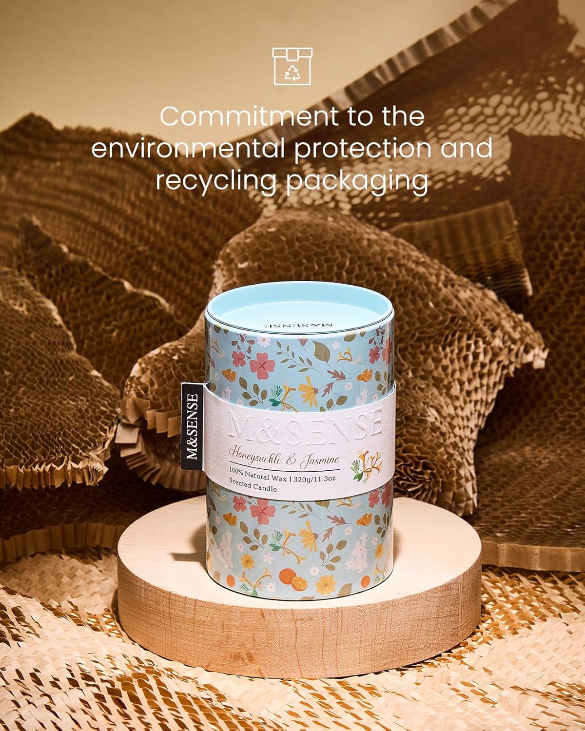 M&SENSE Honeysuckle Jasmine Scented Candle, Medium Jar Candle 11.3oz Natural Soy Wax for Home Scented, Floral Candles Gift for Spring Holiday, Up to 70 Hours Burning Long-Lasting Fragrance - Image 5