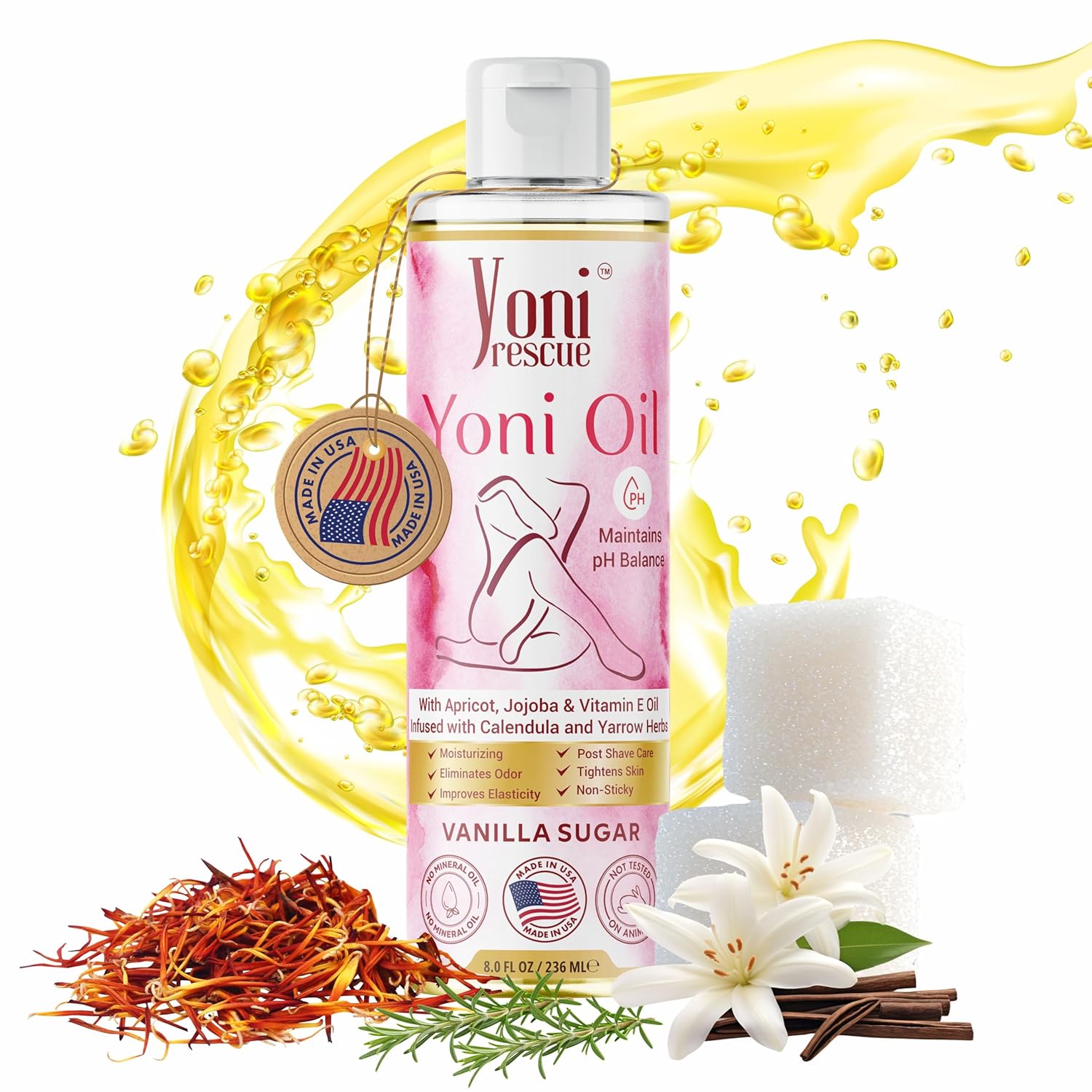Yoni Oil for Women 8 oz with Apricot, Jojoba, Vitamin E for Dark Spots and Odor Relief - Image 2