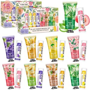 16 Pack / 8 Sets Bulk Lip Balm and Hand Cream Gift Set, Bridal Shower Gifts and Bridal Wedding Favors for Guests, Baby Shower Party Favors for Guests, Thank You Gifts, Birthday Gifts for Women