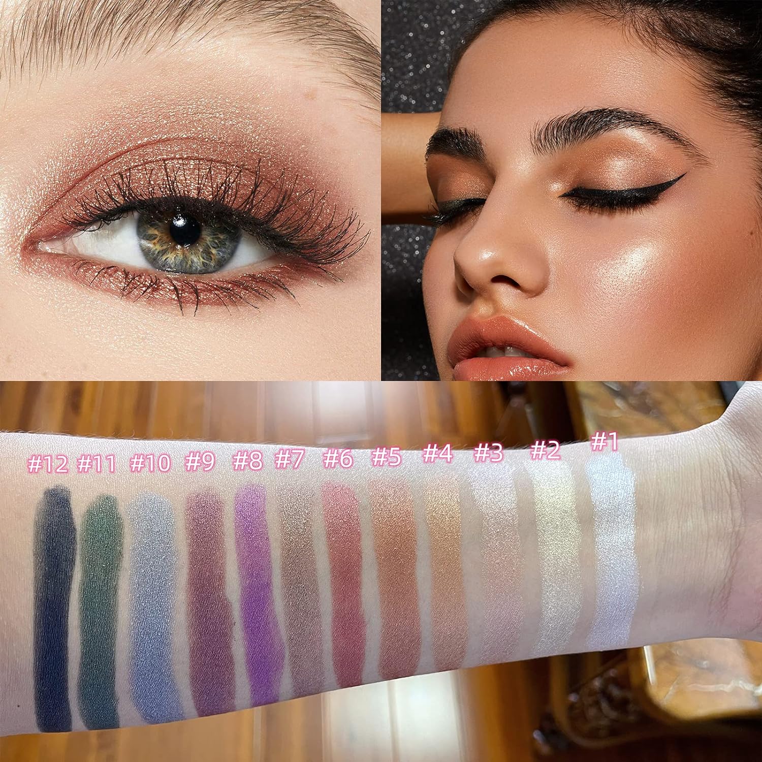 Shimmer Cream Eyeshadow Stick, Eye Brightener Stick Glitter Eyeshadow Crayon Pencil with Soft Smudger, Long Lasting Waterproof Highlighter Eye Shadow Makeup (06 Rose Red Shimmer) - Image 4