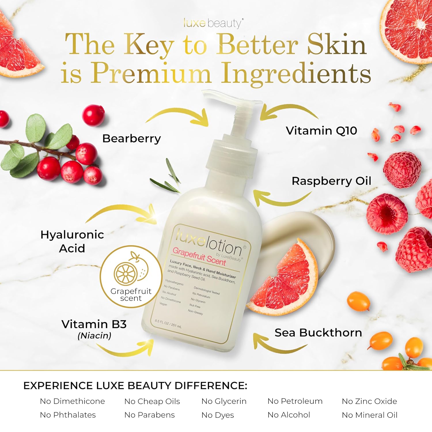 Non Greasy Hyaluronic Acid Moisturizer for Face, Neck & Hands – Grapefruit-Scented Hyaluronic Acid Body Lotion - Anti Aging, Silicone Free, No Fillers - Organic & Plant Based Non Toxic Lotion - Image 2