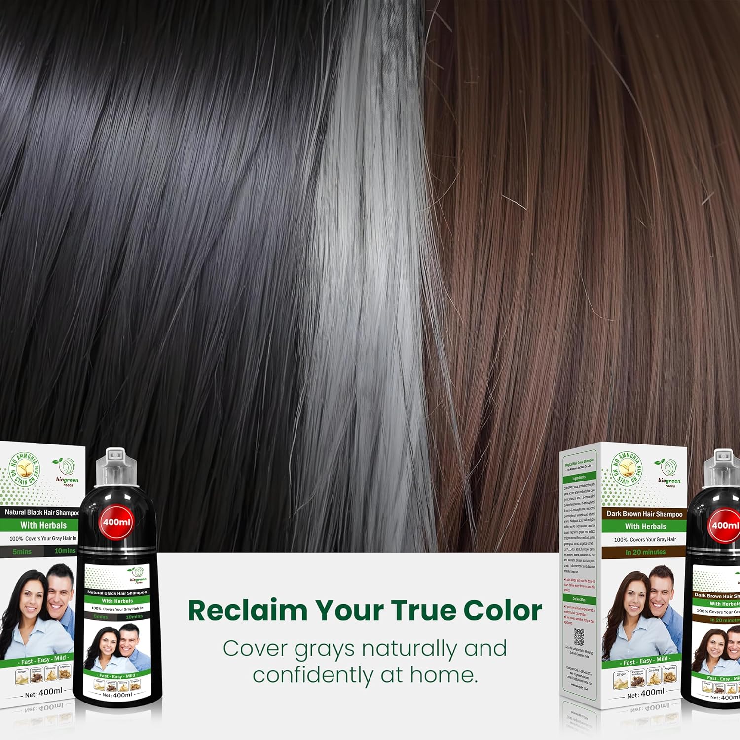 Ammonia-Free Natural Herbal Hair Shampoo for Men and Women Black Dark Brown 400 ml - Image 5