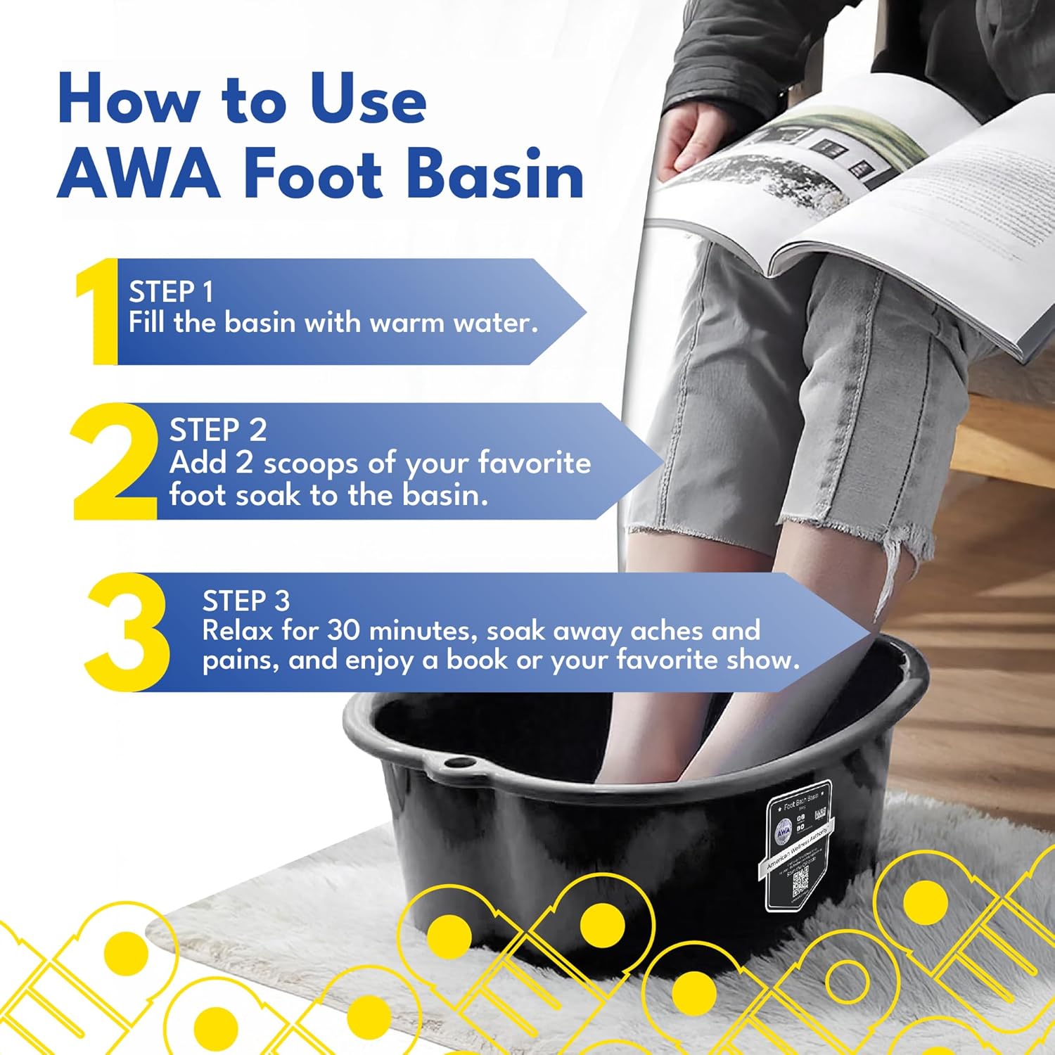 AWA Extra Large Grey Durable Plastic Foot Bath Basin for Home Pedicure Soak Tub - Image 5