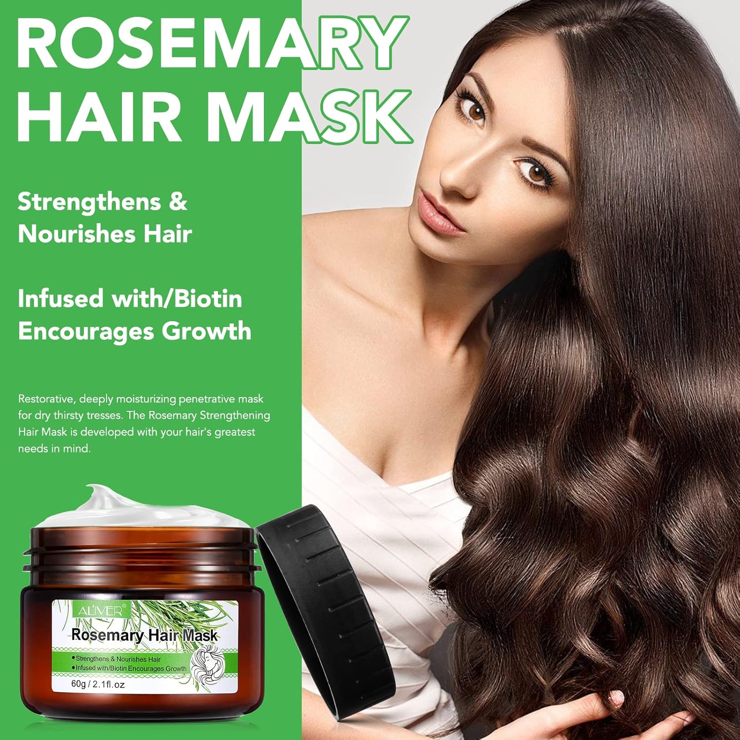 Rosemary Hair Masque, Hair Treatment Oil, Repairs Damage Hair Root, Essential Oil & Biotin Deep Treatment, Deep Conditioner Suitable for Dry & Damaged Hair-60g - Image 2