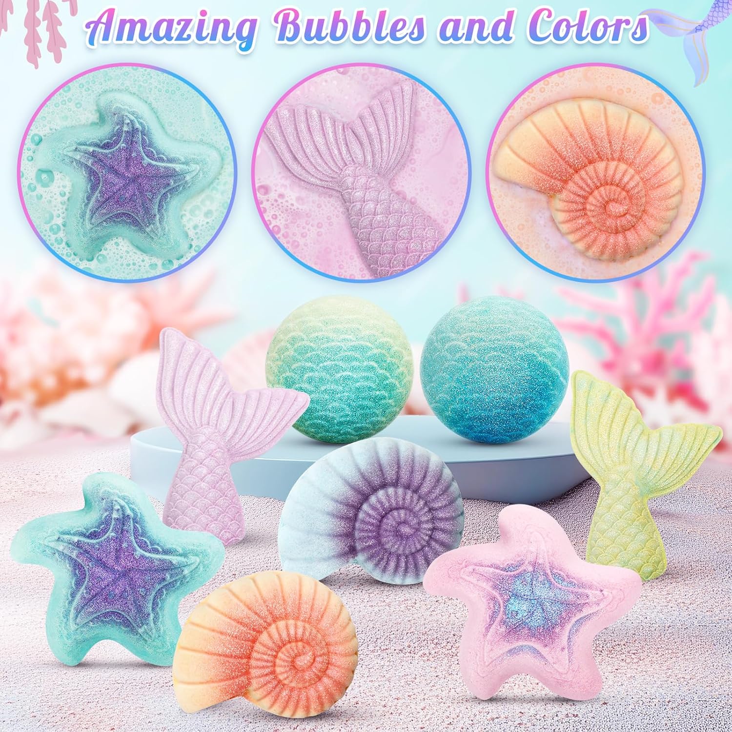 8 Packs Bath Bombs for Kids Girls, Mermaid Bath Bomb with Surprise Toys Inside, Princess Bubble Bath Toys for Kids Aged 4-8, Christmas Birthday Gifts for Girls 3 4 5 6 7 8 - Image 4