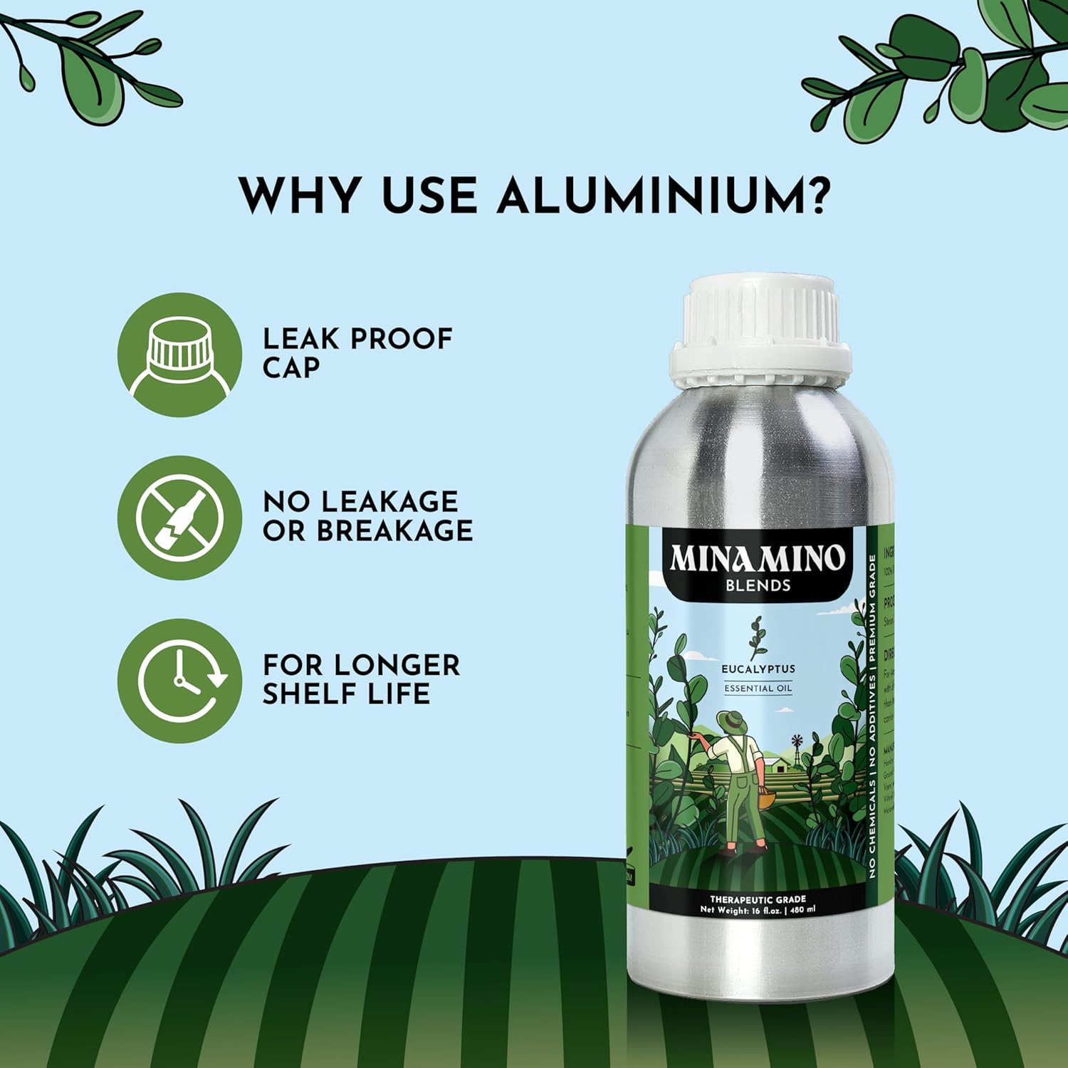 16 fl oz - Eucalyptus Essential Oil (100% Pure & Natural) Large Aluminum Bottle for Aromatherapy, Diffuser, Candle & Soap Making - Minamino Blends - Image 4