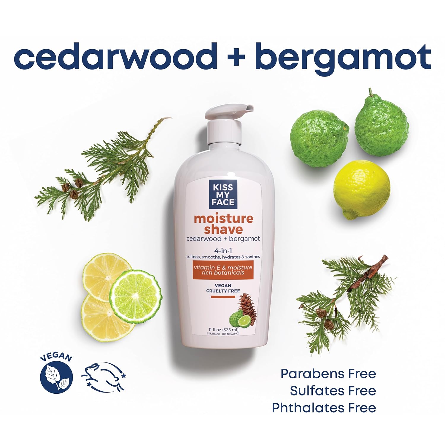 Kiss My Face Cedarwood Bergamot 8 oz Vegan Cruelty Free 4-in-1 Moisture Shave Cream - Image 2