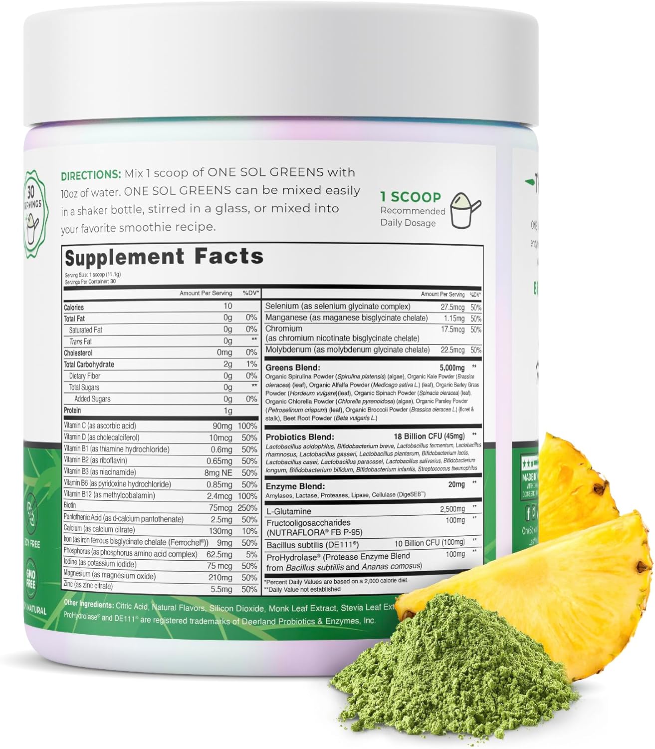 One Sol Greens, Super Greens Powder to Reduce Bloating & Improve Gut Health, Superfood Fresh Bloom Organic Greens Blend Juice & Smoothie Mix, Pre & Probiotic with Digestive Enzymes, Vegan & Soy Free - Image 2
