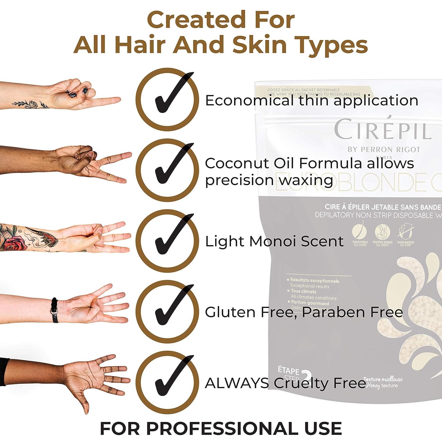 Cirepil - Euroblonde Gold - 800g / 28.22 oz Wax Beads Bag - Light Monoi Scent - Ultra Fluid Gel Texture - All-Purpose & Easy Removal - Image 6