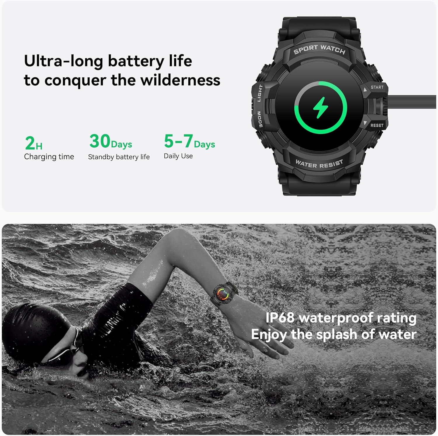 MIDDOW Military Smart Watch with Flashlight (Answer/Make Call) Compass, Heart Rate/Sleep/Sports Tracker, IP68 Waterproof, Long Battery Life, HD Screen, Android & iOS (Black) - Image 5