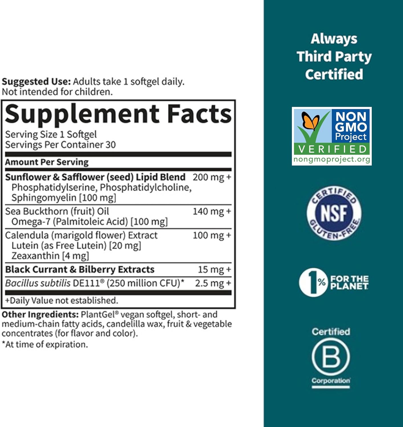 Garden of Life Herbals Eye Health Supplement with Sunflower & Safflower Oil, Lutein, Zeaxanthin & Black Currant for Dry Eyes & Healthy Vision Support – Non-GMO, Gluten-Free, Berry Flavor, 30 Servings - Image 2