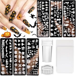 10Pcs Halloween Nail Stamp Plate Kit, 6Pcs Nail Art Image Templates 2 Stamper 2 Scraper Pumpkin Bat Witch Spider Owl for DIY Holiday Nail Art Stamping Stencils Design(Halloween Style)