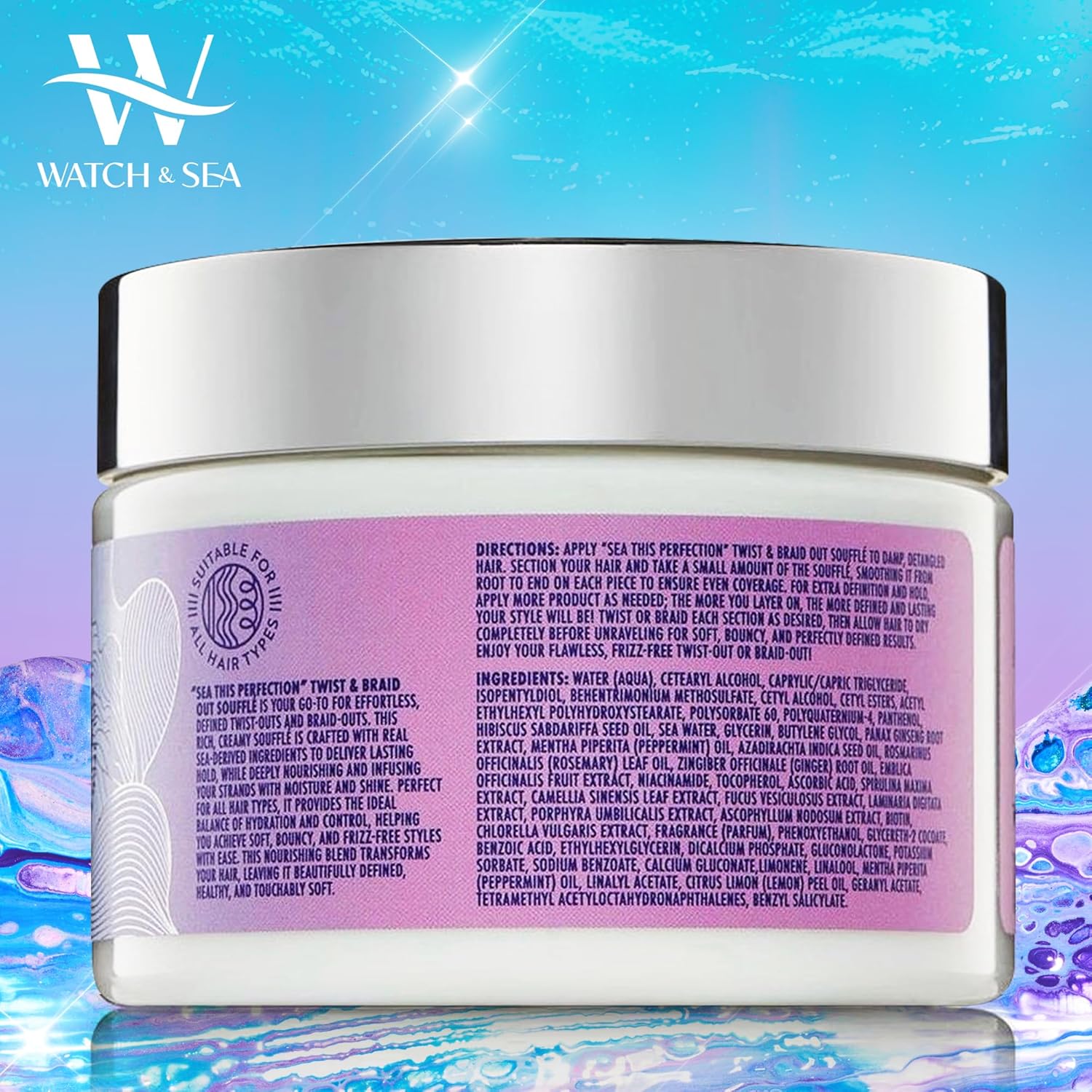 Watch & Sea Twist & Braid Out Soufflé - Nourishing Ingredients with Seaweed and Sea Kelp - Twist and Braid Cream for All Hair Types - 12 oz - Image 2