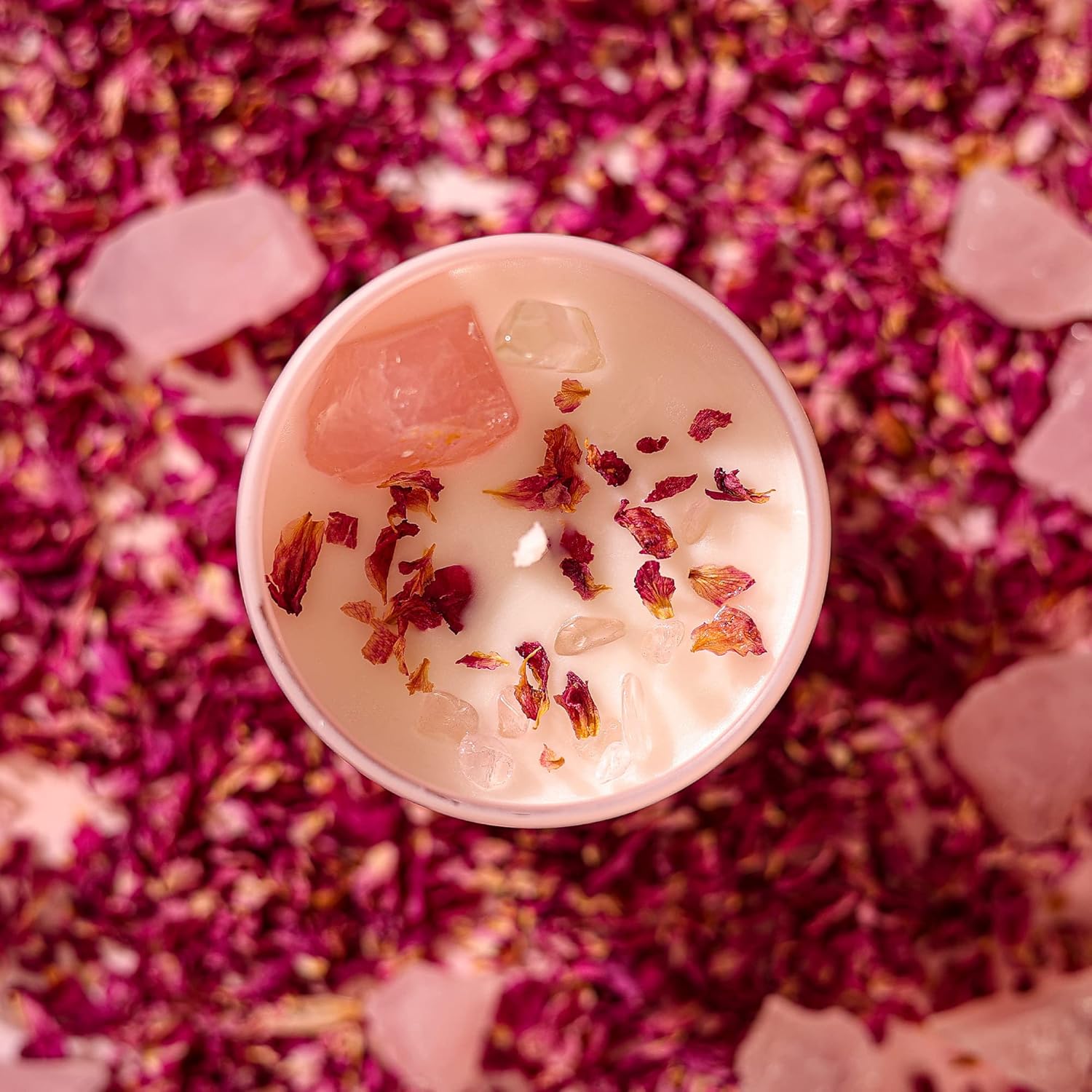 10oz Cranberry Rose Scented Soy Wax Candle with Rose Quartz Crystal 55 Hour Burn Time - Image 3