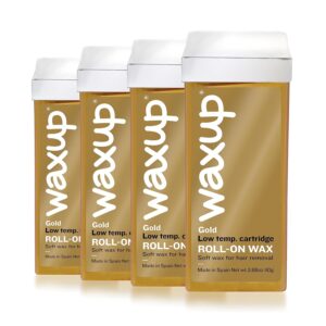 Waxup Gold Roll On Hair Removal Cartridge, Depilatory Roller Refill for Legs and Arms 3.88 Ounce / 110g (4 Pack) - Wax Warmer and Strips Not Included