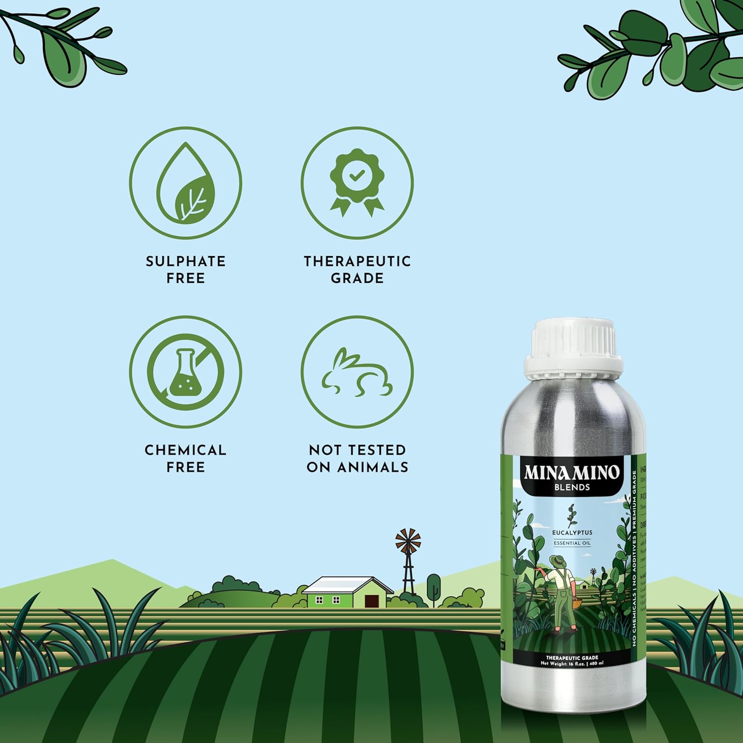 16 fl oz - Eucalyptus Essential Oil (100% Pure & Natural) Large Aluminum Bottle for Aromatherapy, Diffuser, Candle & Soap Making - Minamino Blends - Image 6