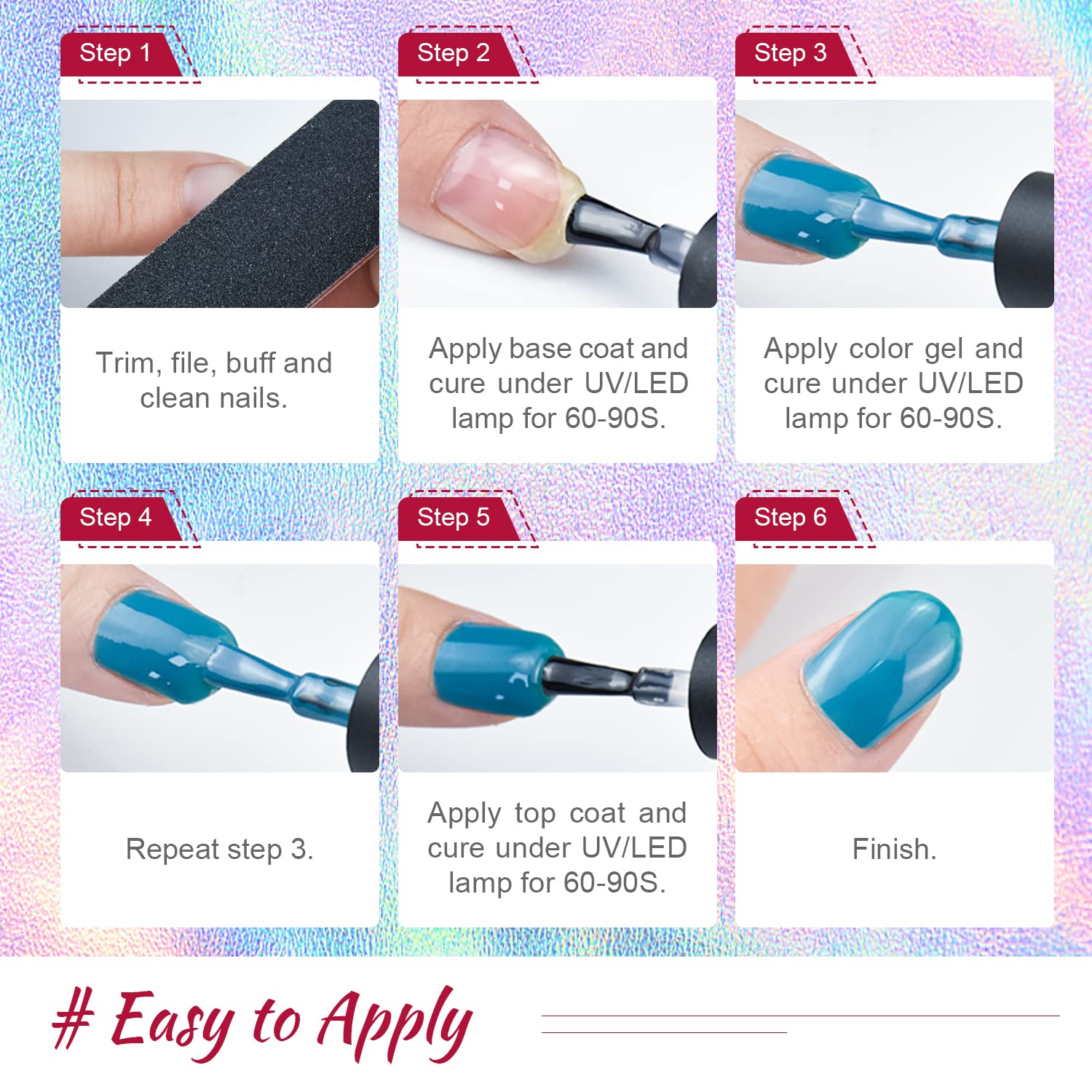 JODSONE 60 Piece Gel Nail Polish Starter Kit 55 Colors with UV Lamp Easy Application - Image 7