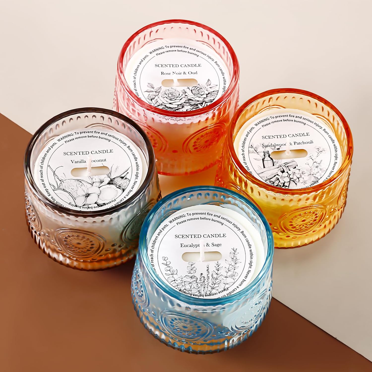4 Pack Scented Candle Sets | Mother's Day Gifts Scented Candles for Home, Soy Candles for Home, Candle Gifts for Women - Vanilla Coconut/Eucalyptus Sage/Rose&Oud/Sandalwood Patchouli - Image 6