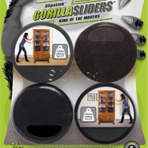 Slipstick GorillaSliders Premium Furniture Sliders for All Floor Surfaces (16 Piece Moving Kit) Reusable 3.5” Round Furniture Movers for Sliding Furniture on Hardwood & Carpet, Black, CB13-1-16