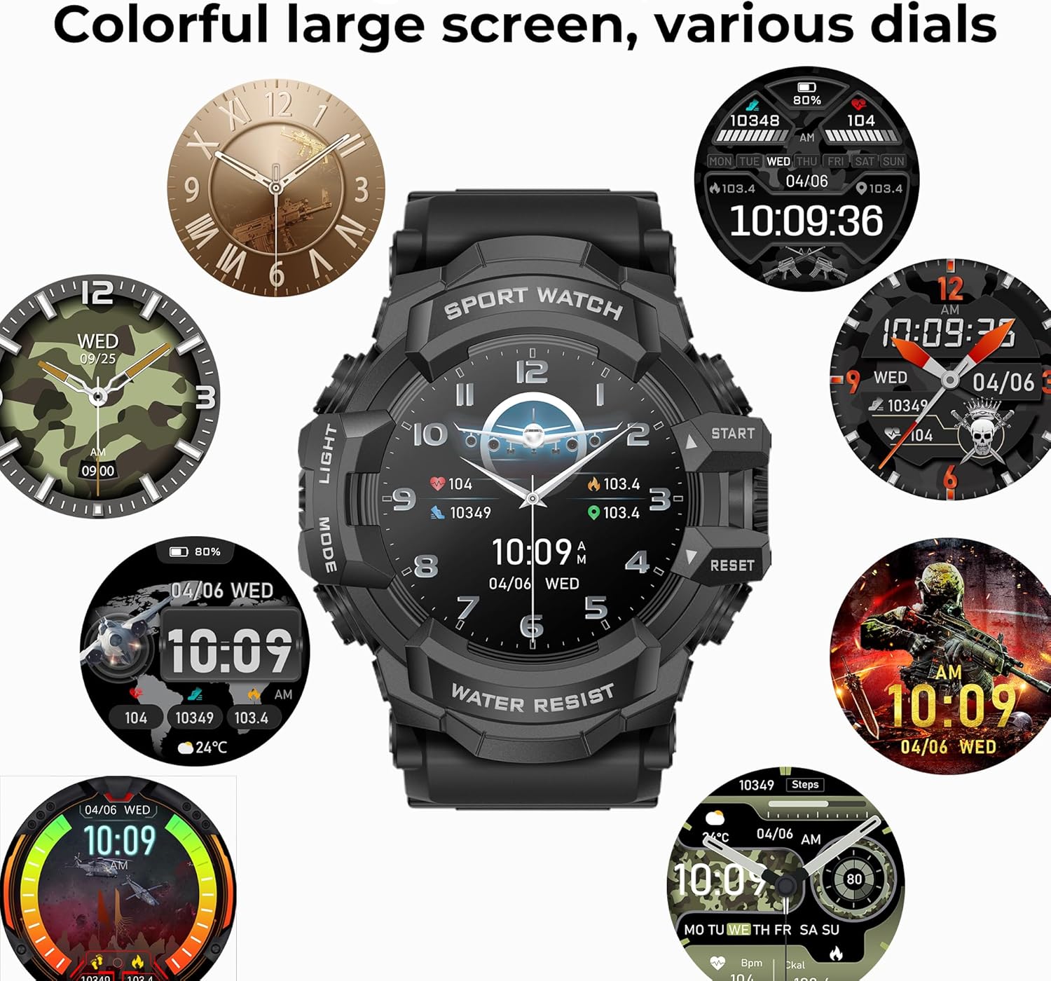 MIDDOW Military Smart Watch with Flashlight (Answer/Make Call) Compass, Heart Rate/Sleep/Sports Tracker, IP68 Waterproof, Long Battery Life, HD Screen, Android & iOS (Black) - Image 7
