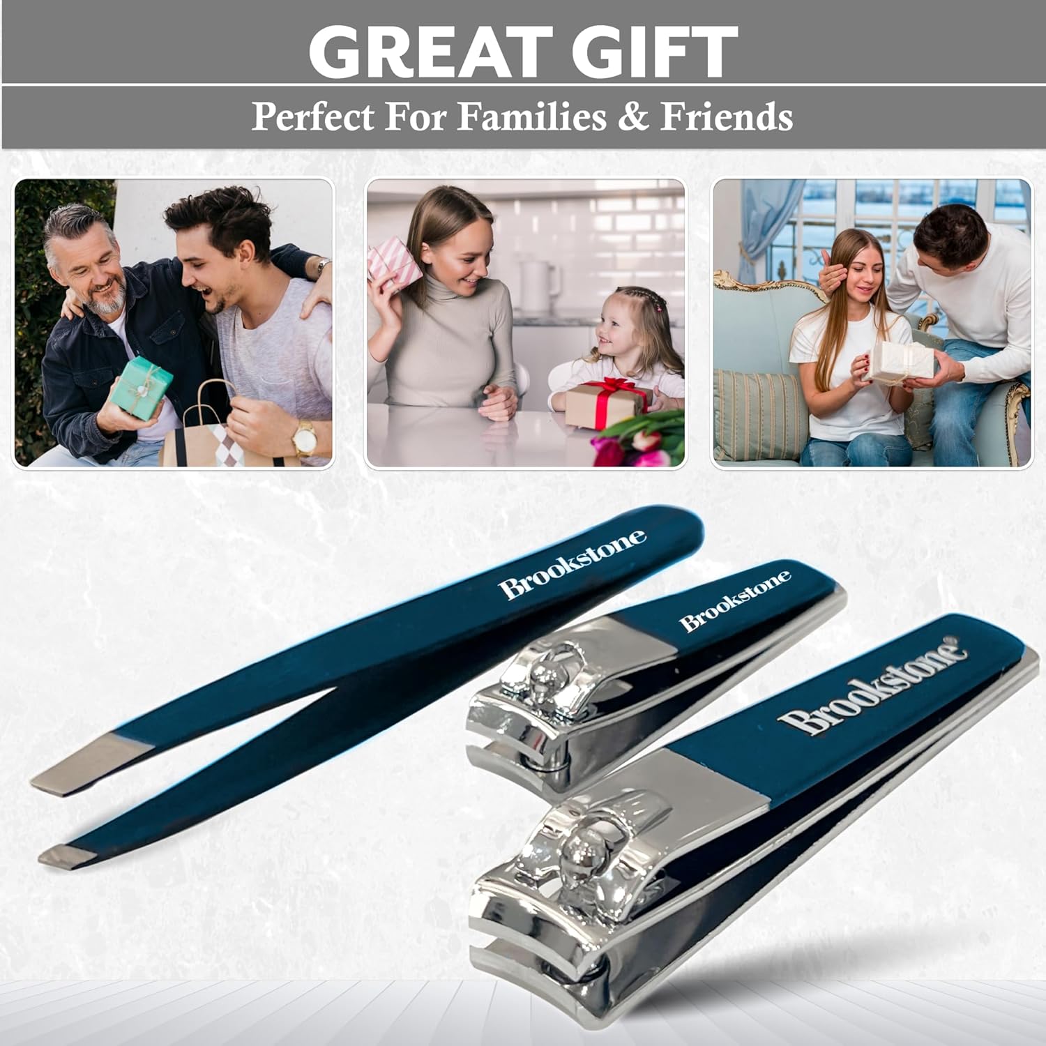 Brookstone Navy Premium Stainless Steel Nail Clipper Set with Case and Tweezer Two-Piece - Image 6