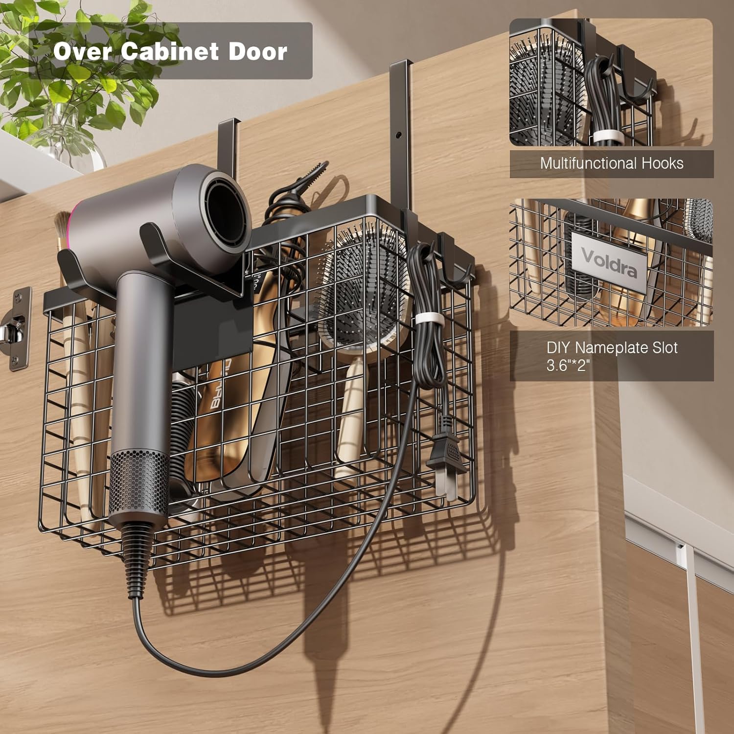 Voldra 2 Pack Black Adjustable Hair Dryer Holder Cabinet Door Wall Mount - Image 4