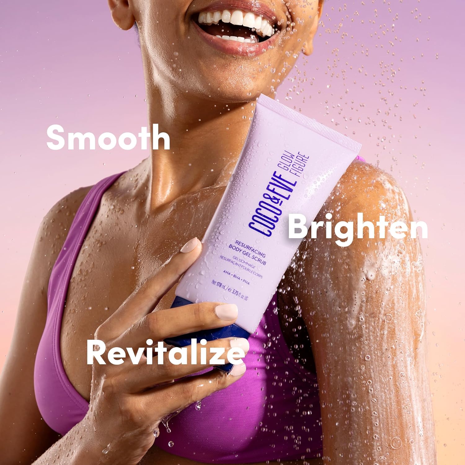 Coco & Eve Resurfacing Body Gel Scrub - Exfoliating Scrub with AHA, BHA for Smoothing, Brightening and Pre-Tan Prep. Improves Dry, Textured Skin, Uneven Tone. Suitable for Sensitive Skin (5.75 fl oz) - Image 2