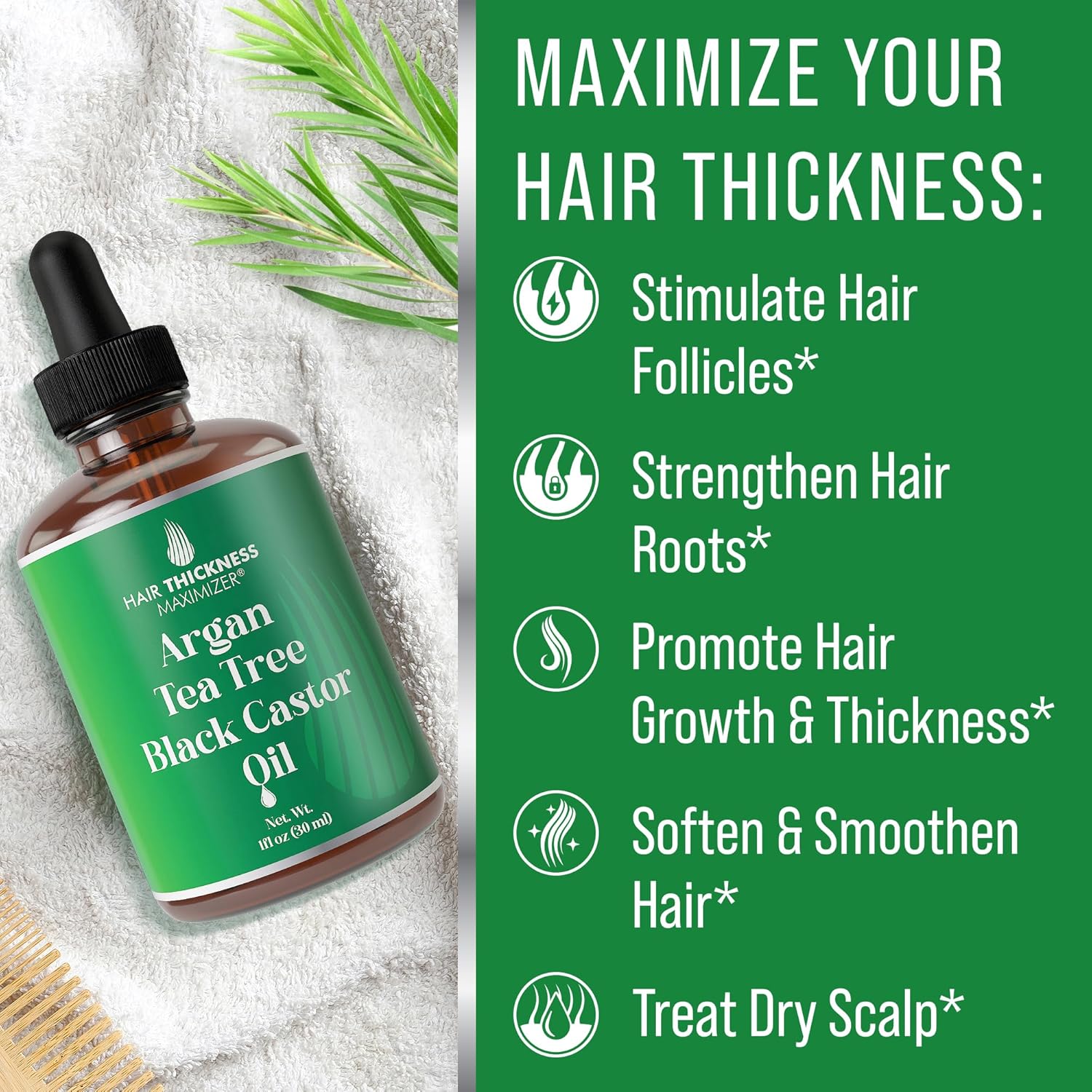 Argan + Tea Tree + Black Castor Oil for Hair Growth. Strengthens & Hydrates Thinning, Dry Hair for a Healthier-Looking Scalp. For Women & Men – Vegan 1oz Serum - Image 3