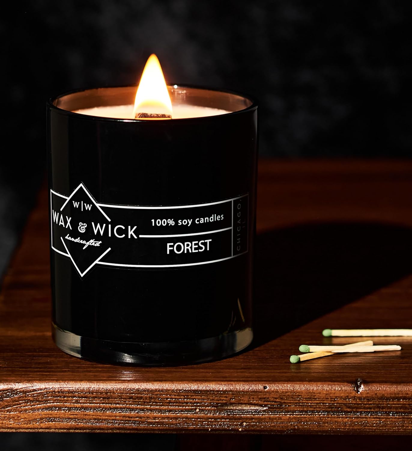 Wax and Wick 12oz Double Wood Wick Forest Scent Soy Candle Black Jar - Image 2