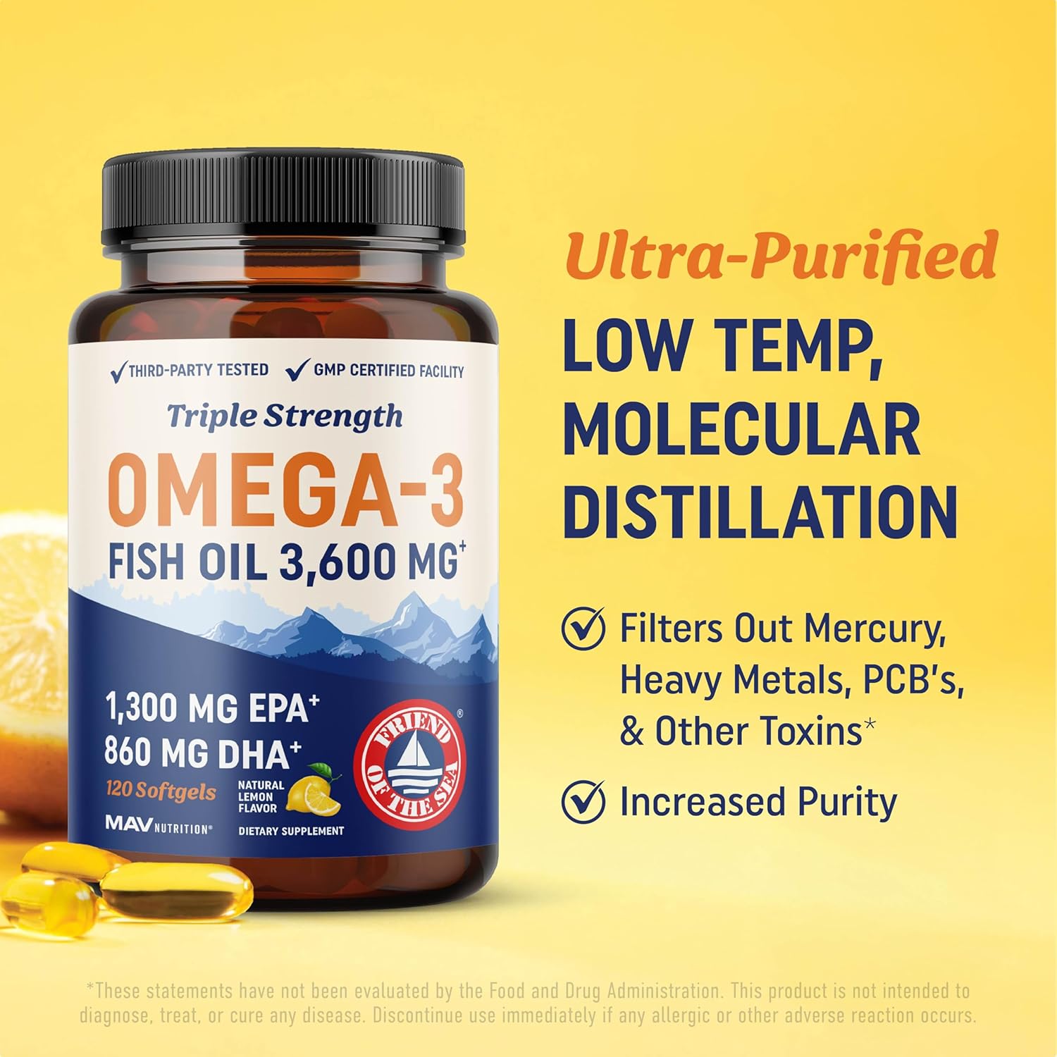 Triple Strength DHA Omega 3 Fish Oil 3600 mg | Over 2100mg Omega-3 Fatty Acids with 860mg of DHA | 1300mg EPA | Best Essential Fatty Acids | Premium Wild Caught & Burpless Fish Oil | 120 Softgels - Image 5