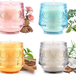 4 Pack Scented Candle Sets | Mother's Day Gifts Scented Candles for Home, Soy Candles for Home, Candle Gifts for Women - Vanilla Coconut/Eucalyptus Sage/Rose&Oud/Sandalwood Patchouli