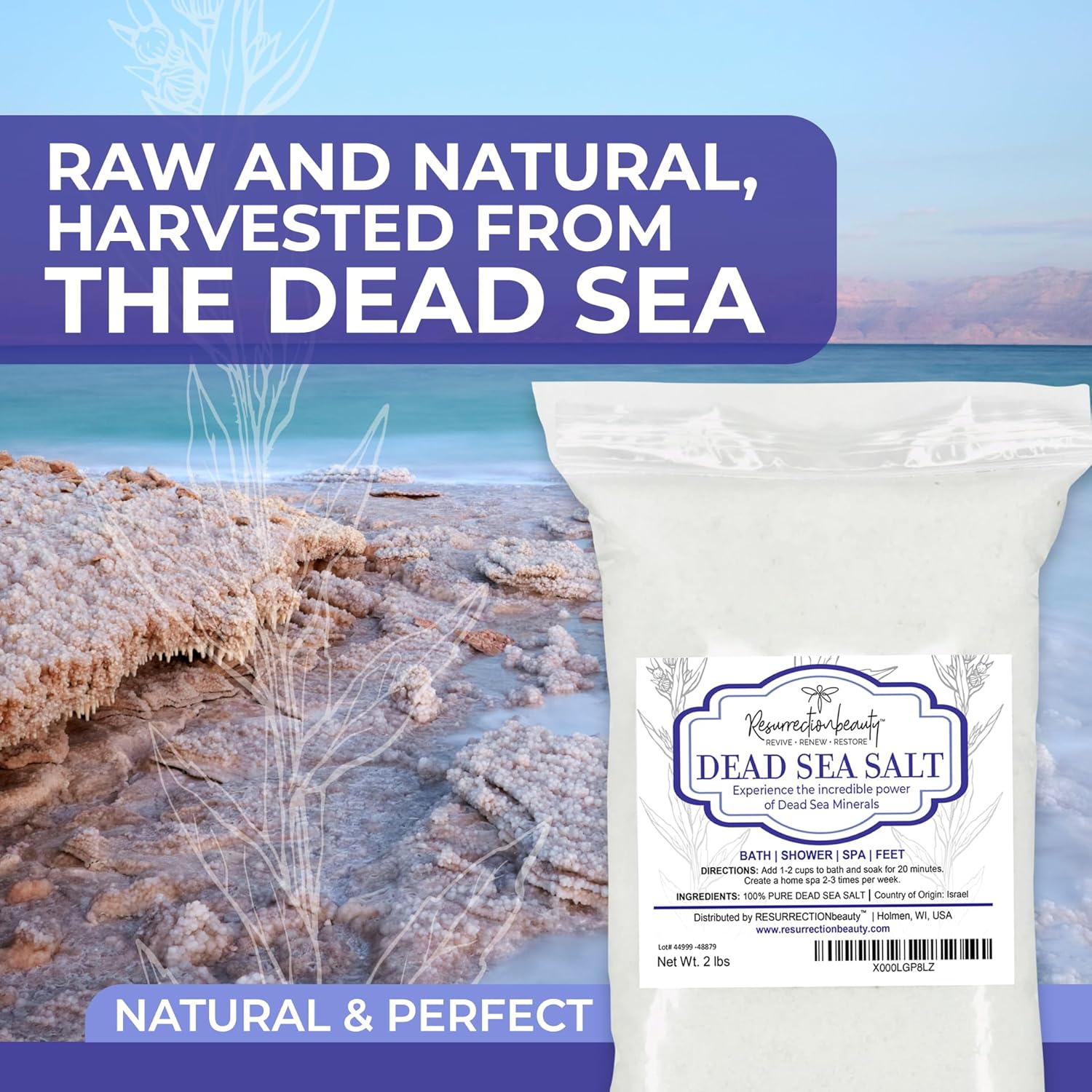 RESURRECTIONbeauty 100% Pure Dead Sea Salt, Bulk Bath Salts for Home Spa & Salt Scrub, Bath & Foot Soak, 2 lb - Image 3