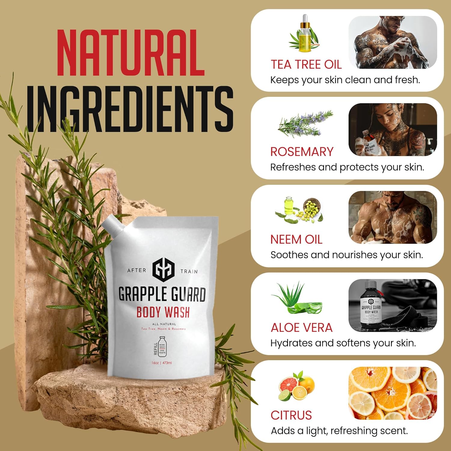 Natural Liquid Soap Body Wash Refill 16oz for All Skin Types with Tea Tree Oil and Neem Oil - Image 2