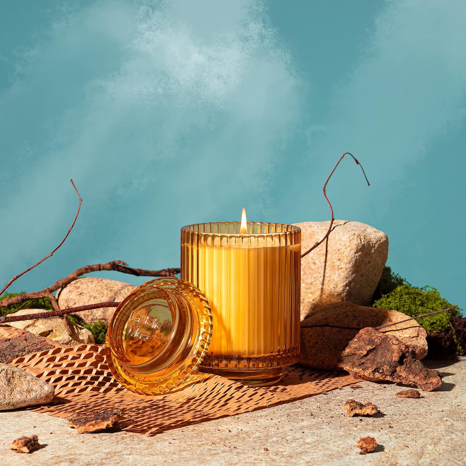 LA JOLIE MUSE Sandalwood Patchouli Luxury Scented Candle 12.3oz Glass Jar 80 Hour Burn - Image 3