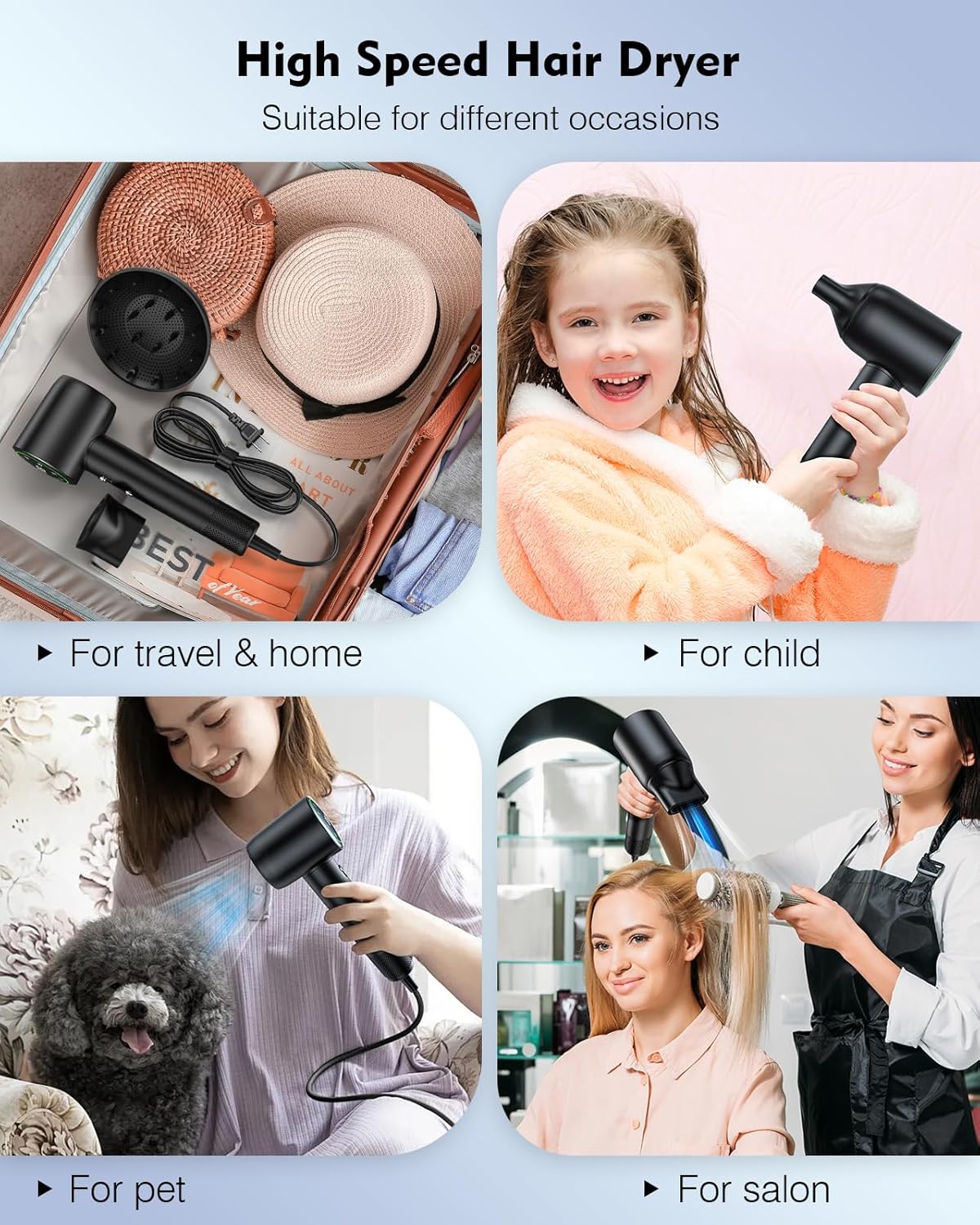 160000 RPM Brushless Motor Hair Dryer with 200 Million Negative Ions, Portable, Includes Diffuser Attachment - Image 7