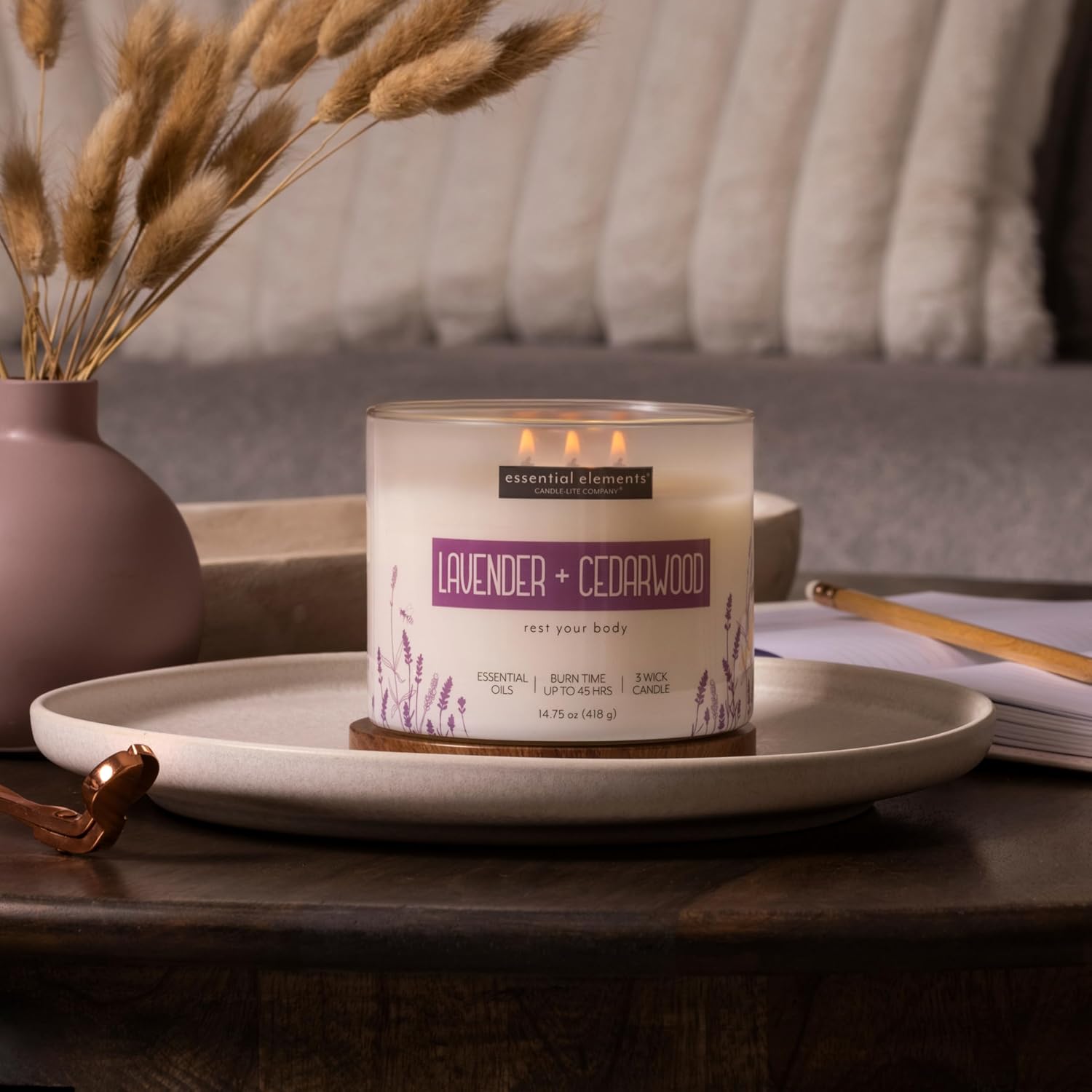 Candle-lite 14.75 oz Lavender Cedarwood 3-Wick Scented Jar Candle 45 Hour Burn Time - Image 6