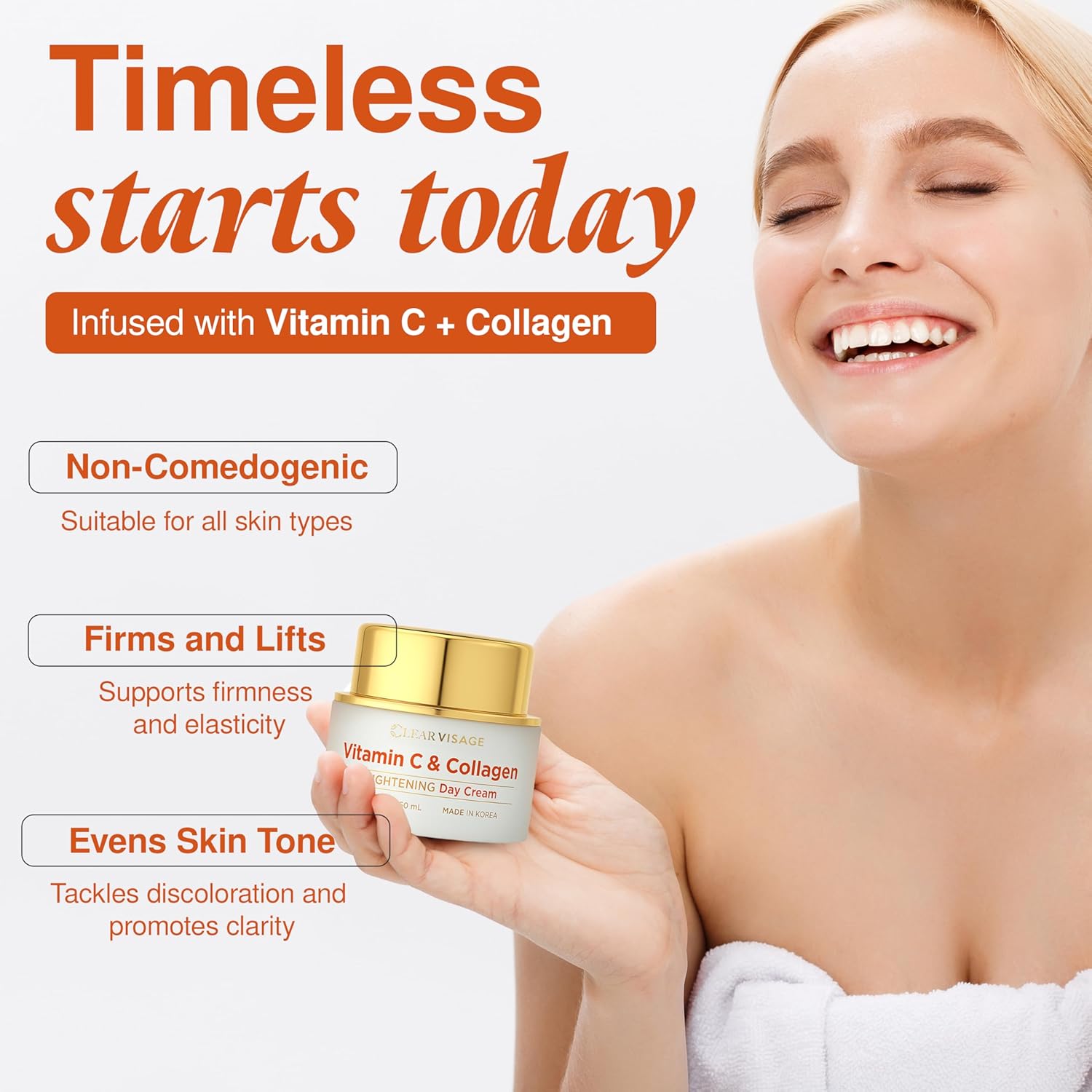 Vitamin C Moisturizer For Face - Dermatologist Tested, with Collagen - Anti-Aging Face Cream, Ultra Hydrating, Brightning, Fine Lines & Wrinkles Treatment - Clean Beauty, Korean Skin Care - Image 5