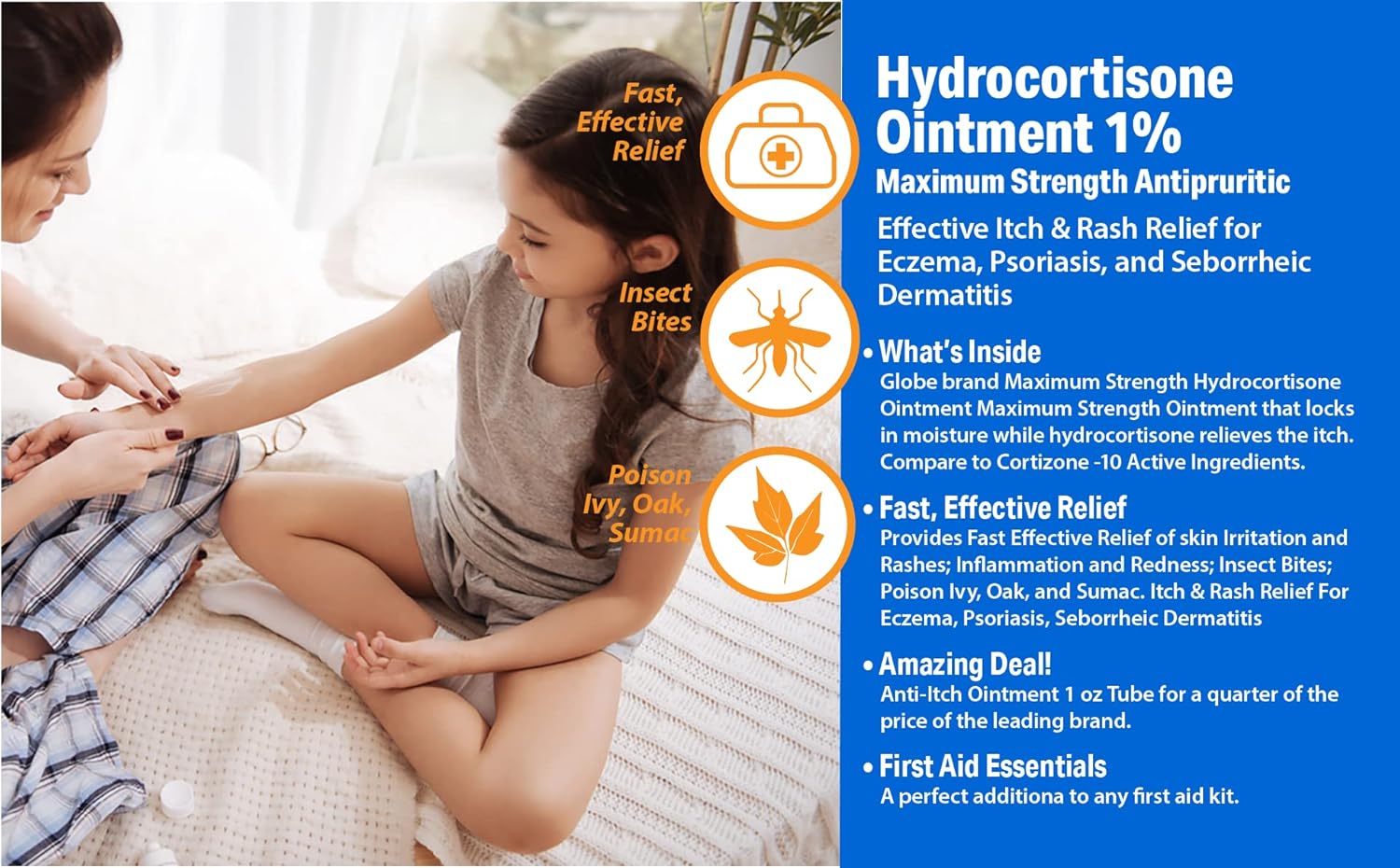 (3 Pack) Globe Hydrocortisone Maximum Strength Transparent Ointment 1%,1 oz, Anti-Itch Topical Ointment for Redness, Swelling, Itching, Rash, Bug/Mosquito Bites, Eczema, Hemorrhoids & More - Image 4