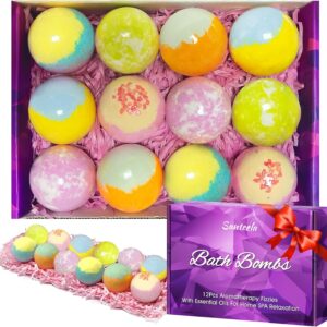 Bath Bombs for Women, 12pcs Relaxing Bath Bomb Gift Set, Rich Fizzies in Essential Oils Shea Butter Sea Salt for Bubble SPA, Perfect Self Care Gift for Girls Wife Mother Her