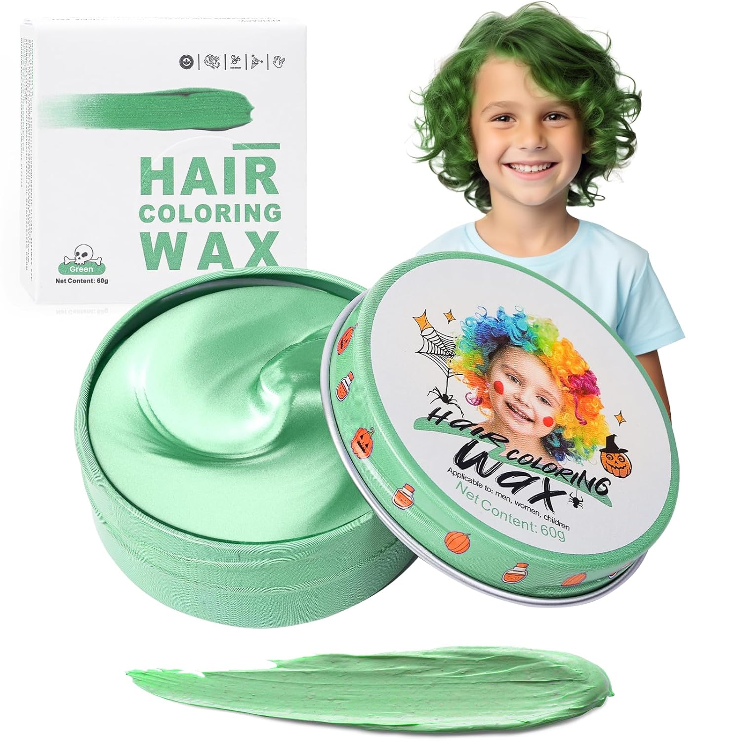Temporary Green Hair Color Wax for Kids, Women Men Colored Hair Styling Mud, Washable Style Dye for Girls Boys Teens, DIY Instant Hair Coloring Gel Cream for Cosplay Halloween Children's Day