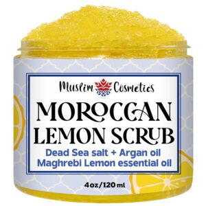 Moroccan Lemon Dead Sea Salt Scrub | Face & Body | Non clogging | Argan oil | Natural exfoliator || Made in Canada - Muslim Cosmetics - Moroccan Lemon Scrub (4oz (120ml))