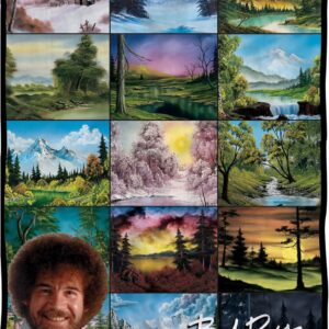 Seven Times Six Bob Ross Picture Collage Blanket 46" X 60" Flannel Fleece Throw