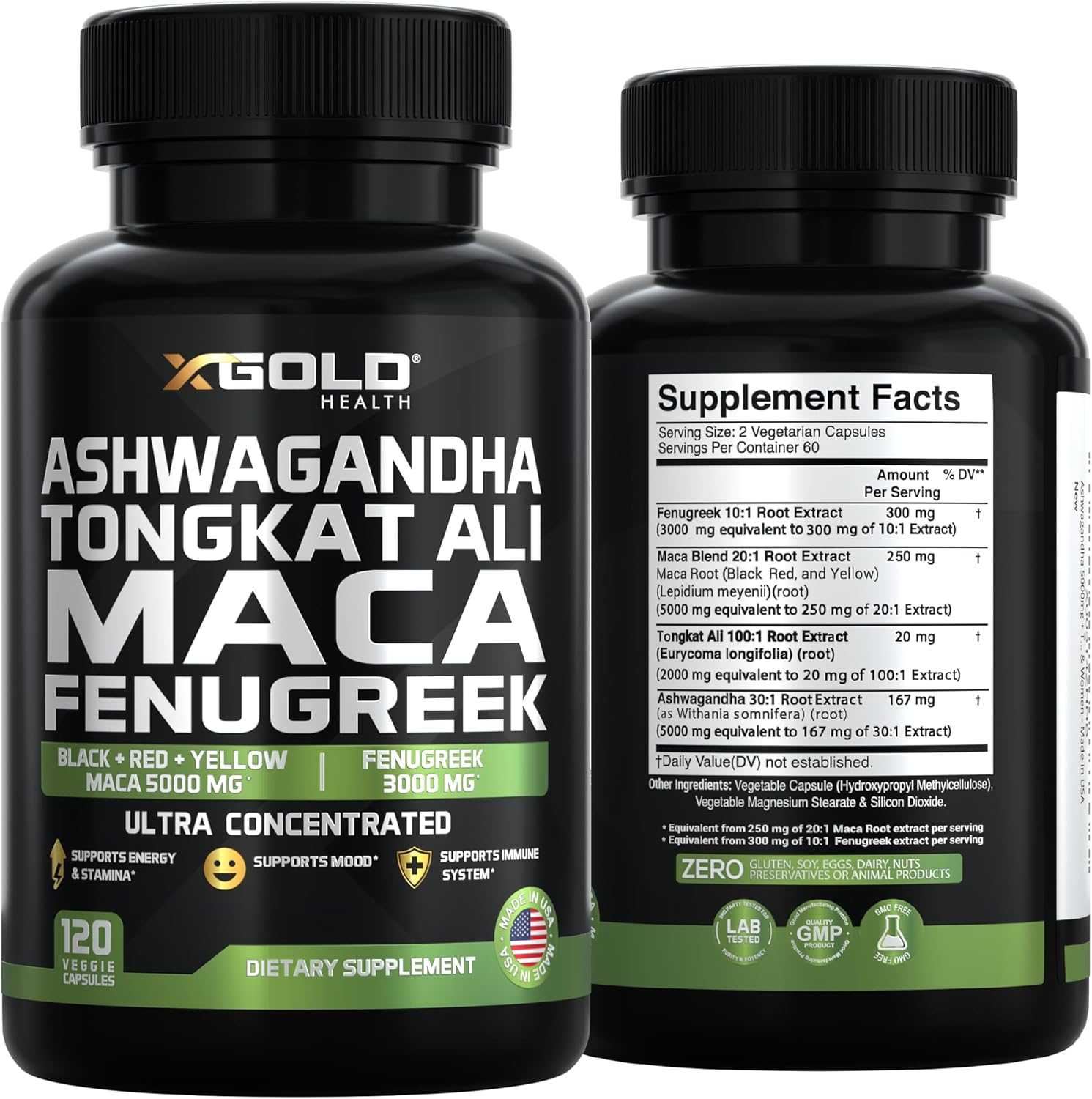 Ashwagandha 5000mg, Tongkat Ali 1000mg, Maca 5000mg, Fenugreek 3000mg Men & Women 60 Count Capsules - Image 7