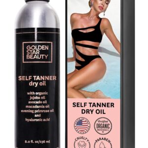 Self Tanner Oil - Natural Sunless Tanning Spray w/Hyaluronic Acid and Organic Oils, Clear Gradual Fake Tan Sprayer for Perfect Golden Glow 8.0 fl.oz