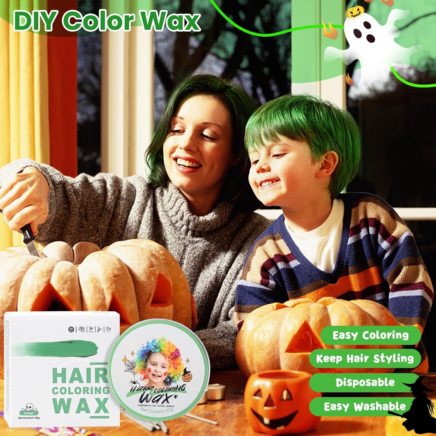 Temporary Green Hair Color Wax Mud Cream for All Ages Washable Styling Dye 100g - Image 3