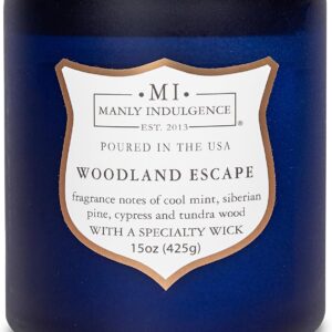 Manly Indulgence Woodland Escape Scented Candles for Men, 15 oz Wooden Wick, Premium Soy Blend Wax, 60H Burn, Candles for Home Scented - Made in The USA