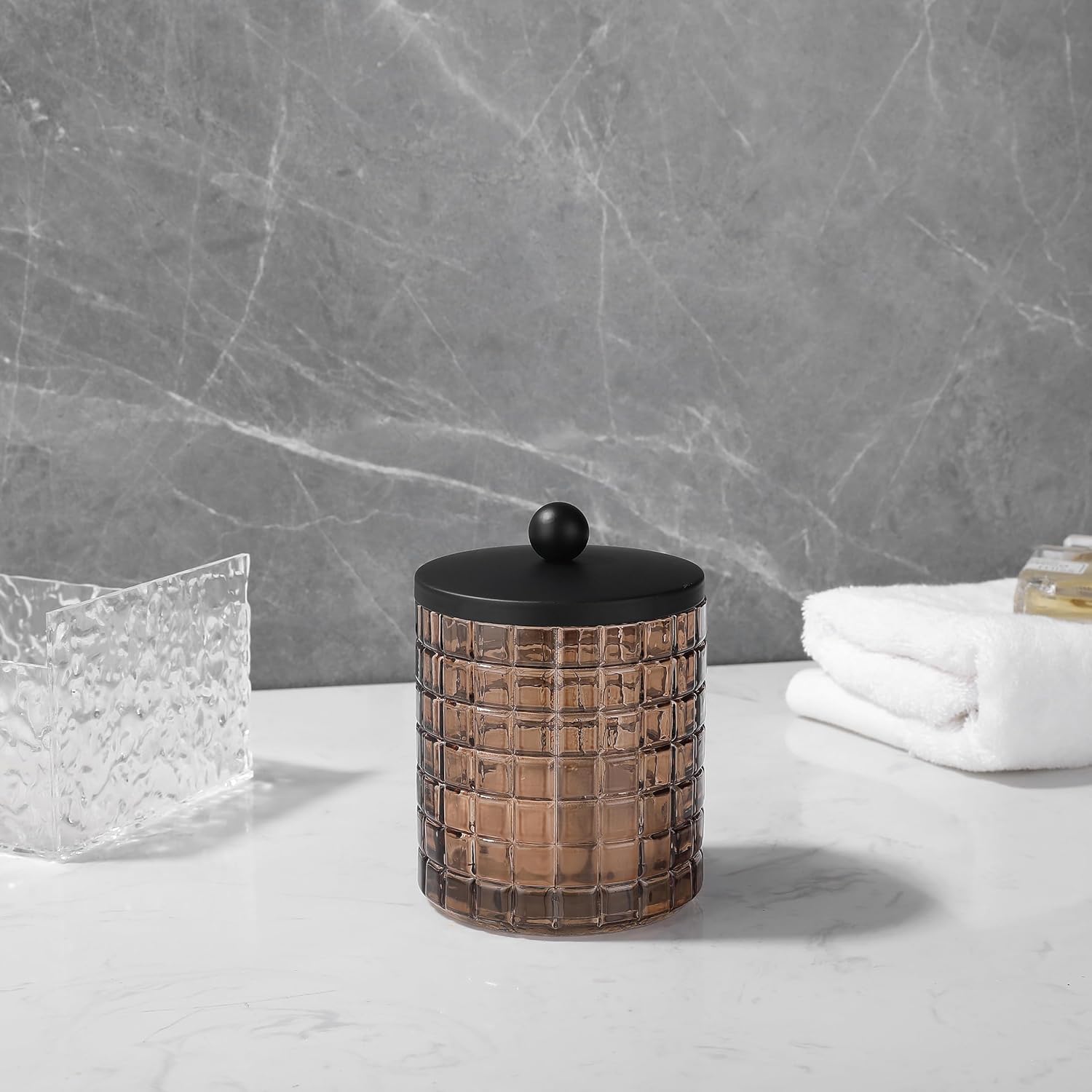 Amber and Black Clear Glass Bathroom Organizer Jar for Cotton Balls Q Tips - Image 8